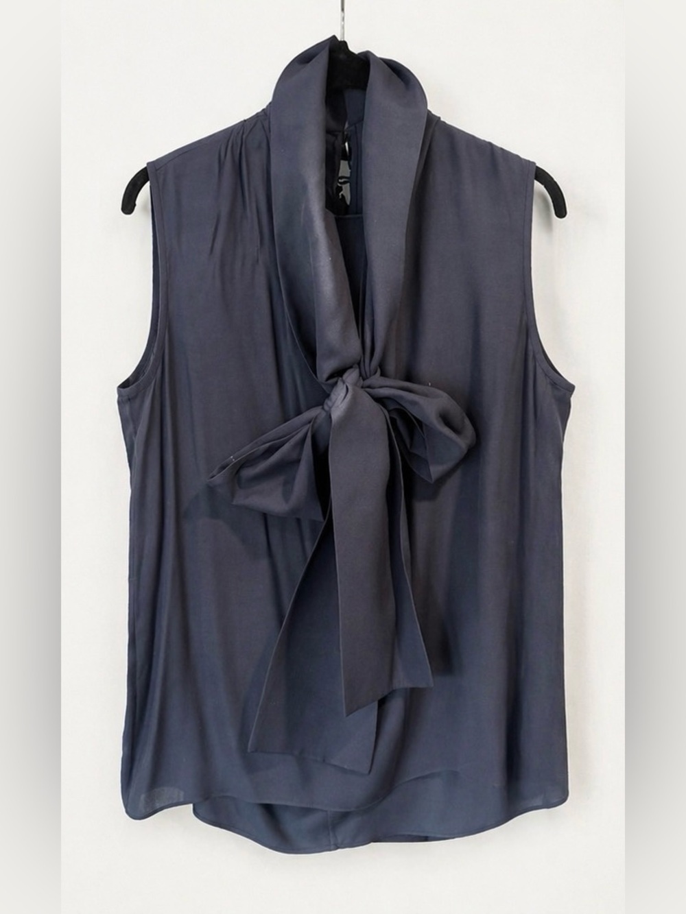 Tibi Navy Sleeveless Bow-Tie Neck Blouse